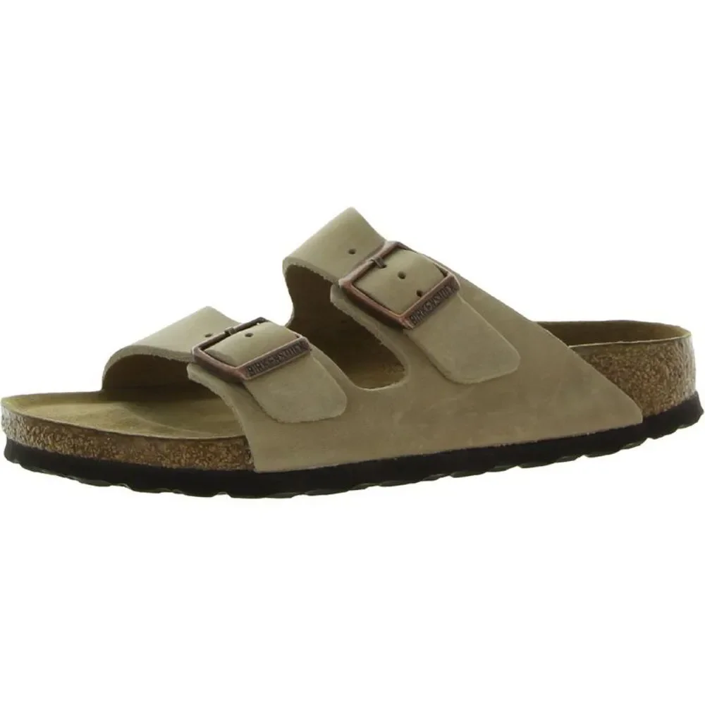 Birkenstock Mens Beige Leather Slip On Cork Slide Sandals Shoes NWT